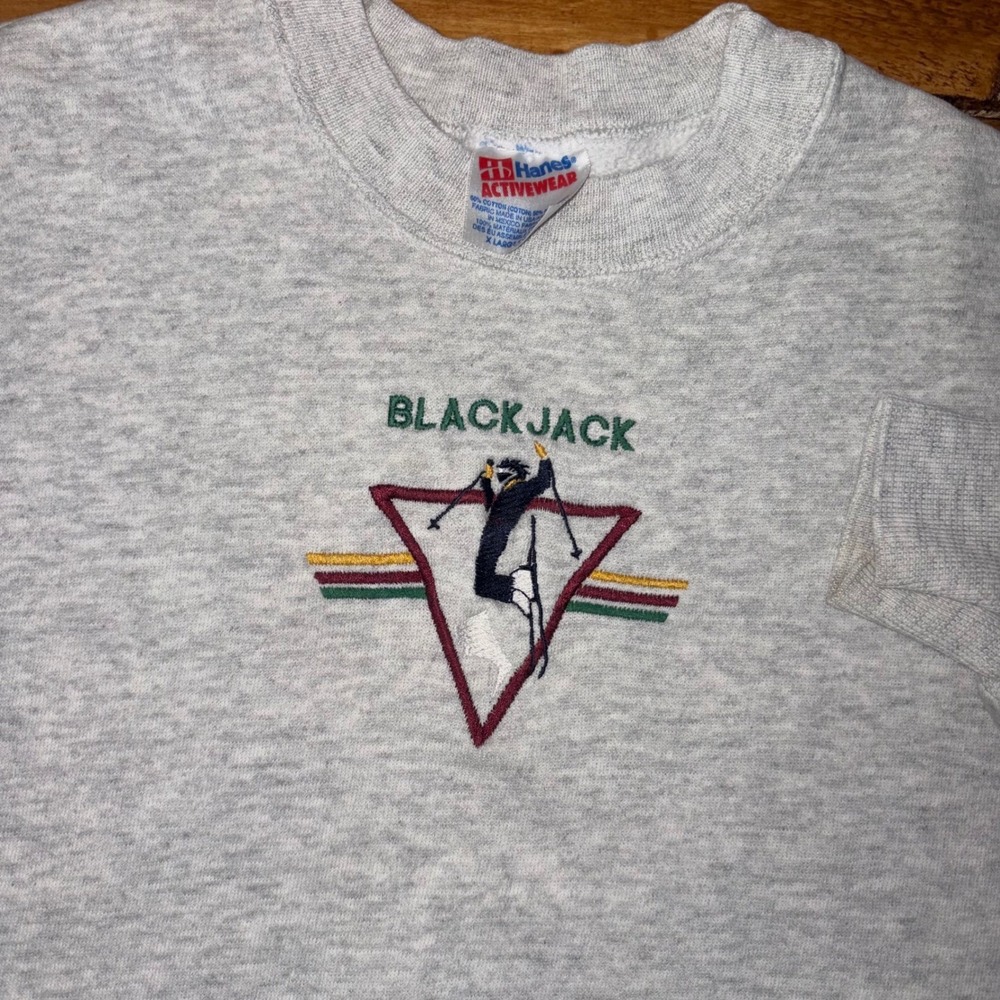 Vintage Blackjack Skiing Graphic Vintage 90s Hanes Sweatshirt Men XL Bessemer MI